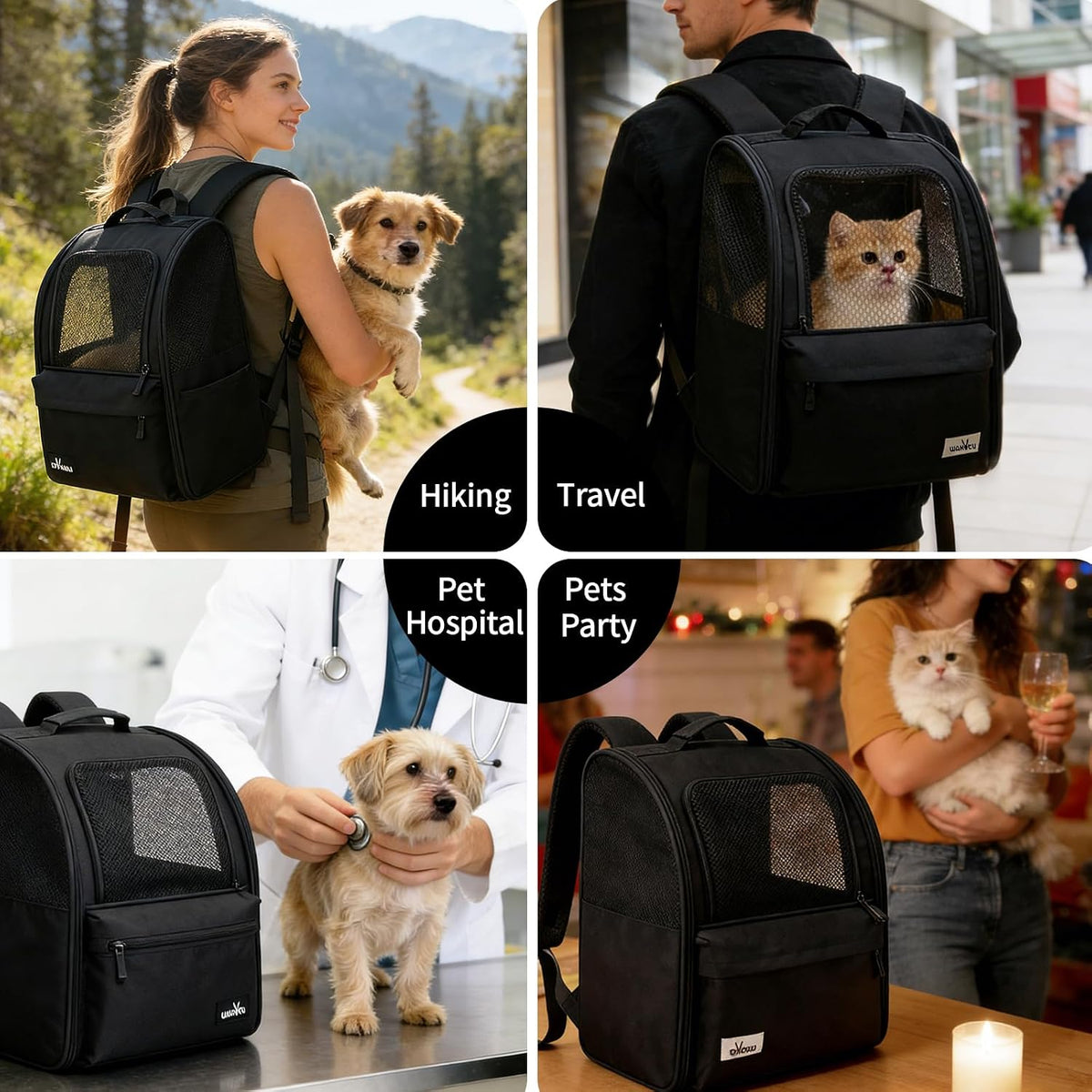 wakytu Cat Carrier Backpack,Pet Backpack Carrier for Small Cats Dogs,Black