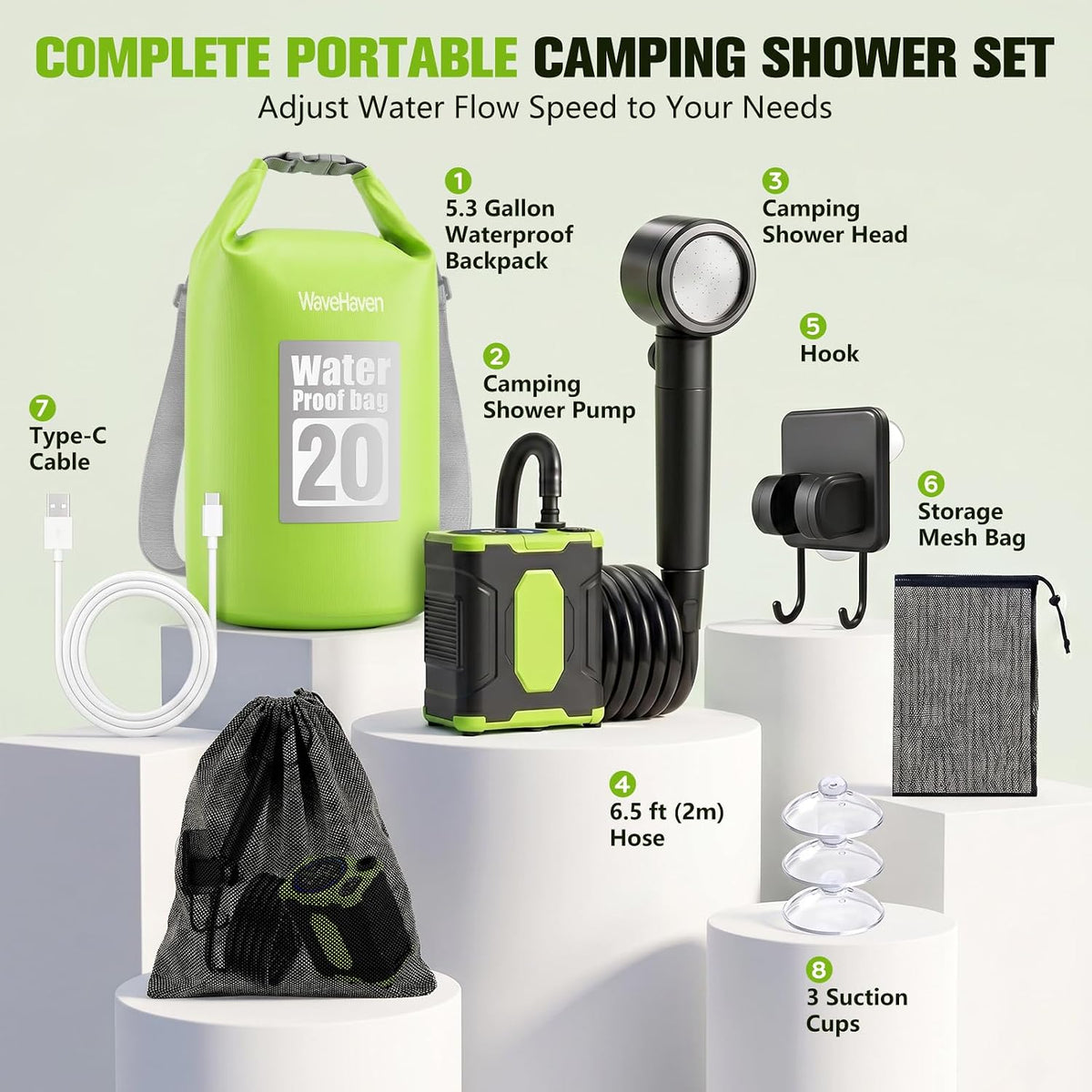 2026 Portable Shower For Camping With Bag,10000mAh Camping Shower Pump
