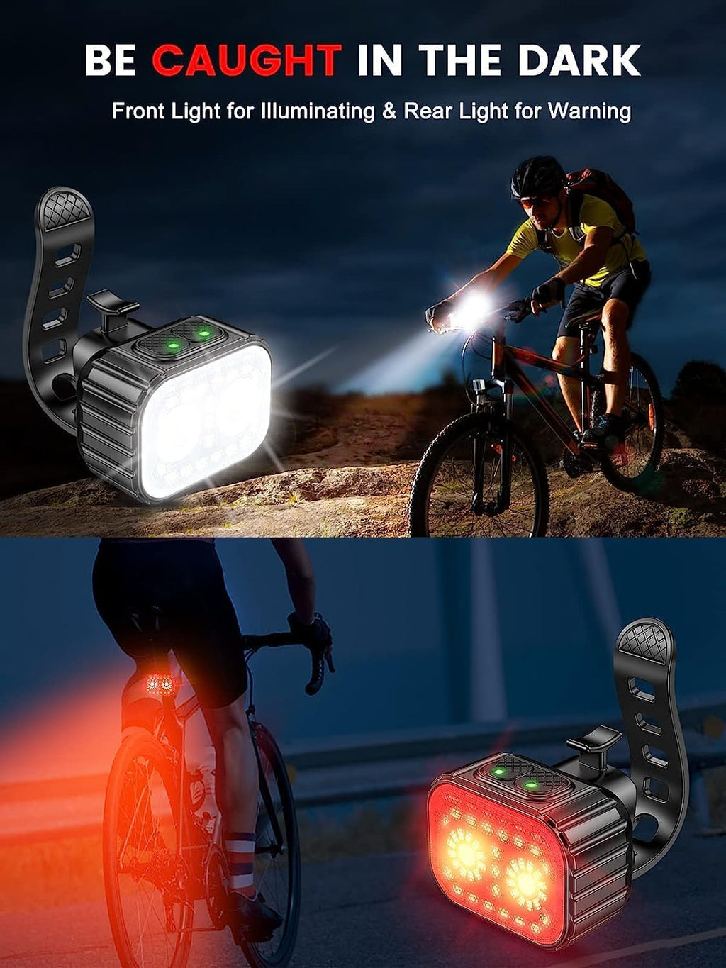 Cuvccn Bike Lights Super Bright, Rechargeable Bicycle Lights Set Multiple Modes, Waterproof Bike Lights for Night Riding/Cycling Safety, Front and Back Bike Reflectors Light, Long Battery Life