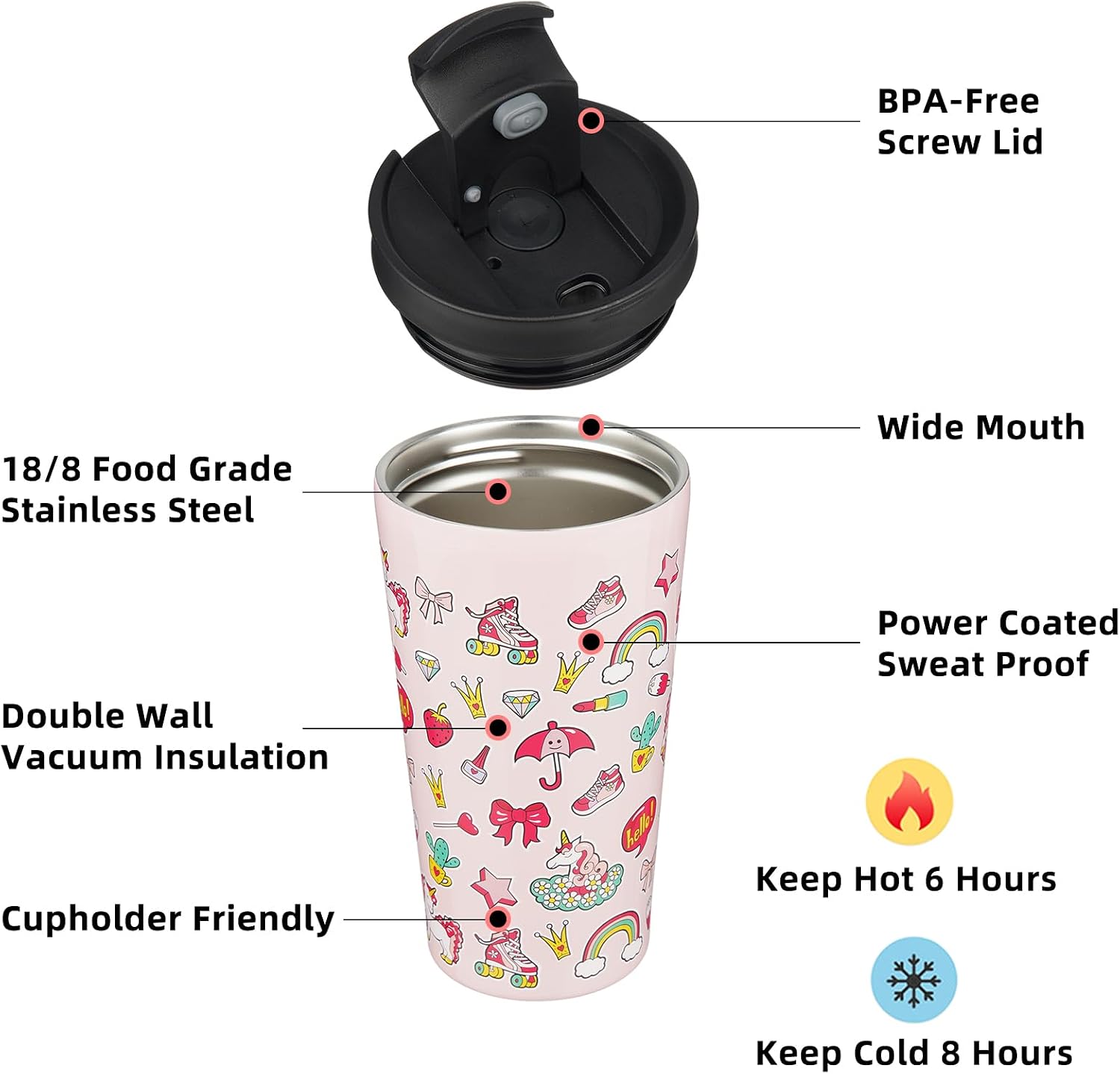 BJPKPK 18 oz Coffee Tumbler with Straw, Insulated Stainless Steel Cup