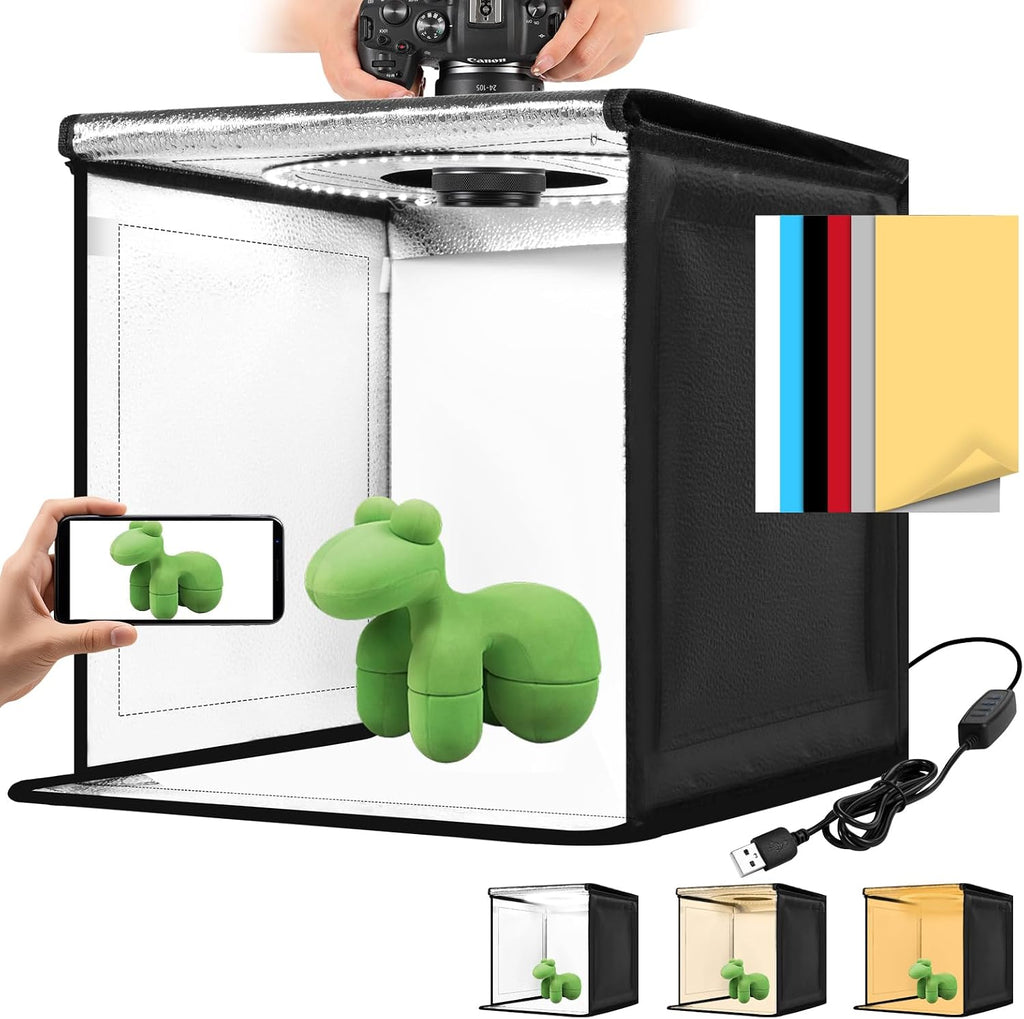 Photo Light Box, 12/16/20/24/32/47 Inch Photography Light Box with CRI>95 120 Light Beads. Dimmable Shooting Tent Kit with White and Warm Light. 6 Backdrops Photo Booth for Studio Products Display