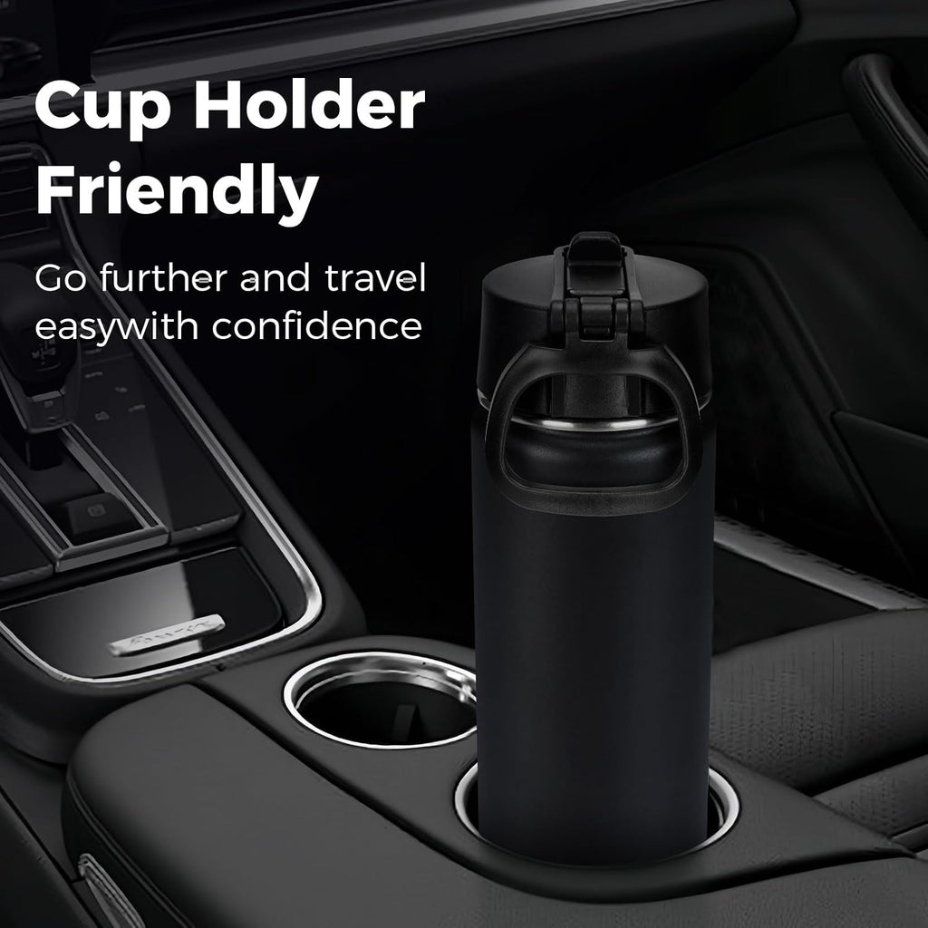 Neihepal 22 oz Insulated Water Bottle with Straw Lid, Double Walled Vacuum Stainless Steel Water Bottles Leak Proof, Wide Mouth (Black,1 Pack)