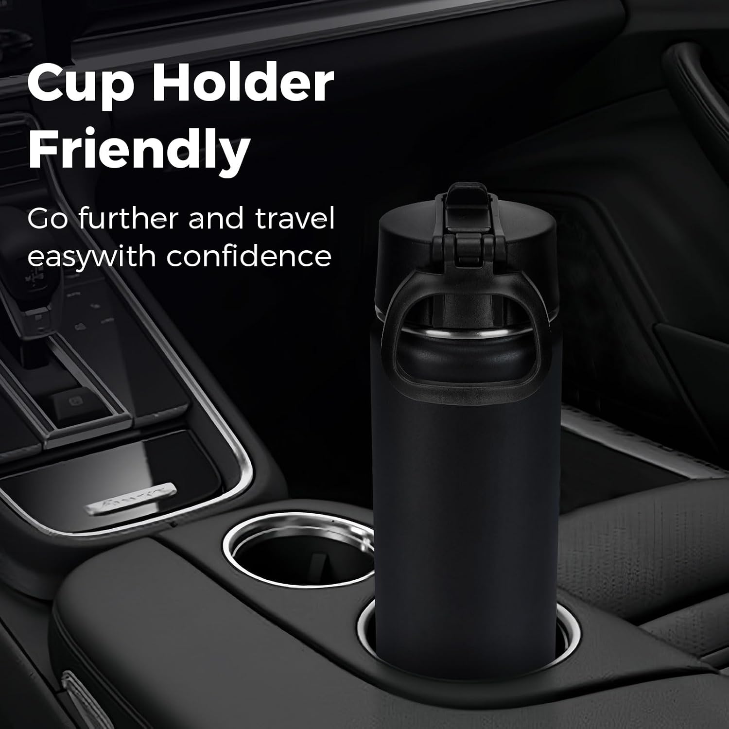 Neihepal 22 oz Insulated Water Bottles with Leak Proof Straw Lid, Wide Mouth Double Walled Vacuum Stainless Steel Metal Water Bottle (Black,2 Pack)