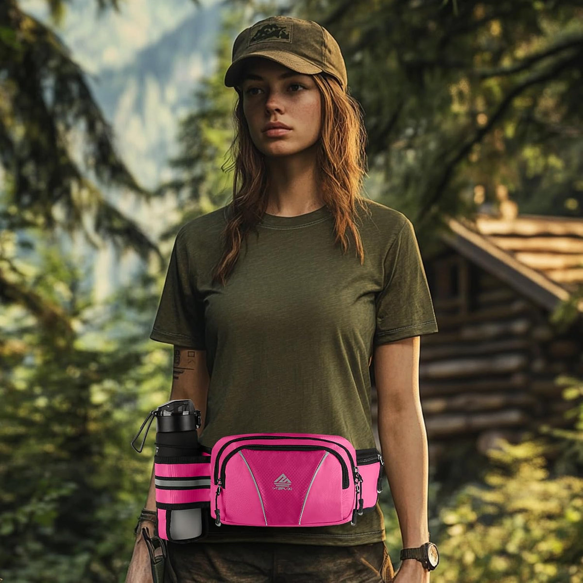 Fanny Pack for Men Women Waist Bag with Water Bottle Holder for Hiking, Travel,Dog Walking, Workout (Pink)