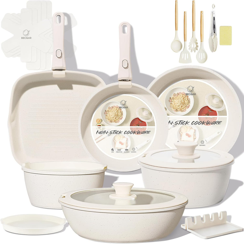 BECIGAR 24PCS Ceramic Pots and Pans Set