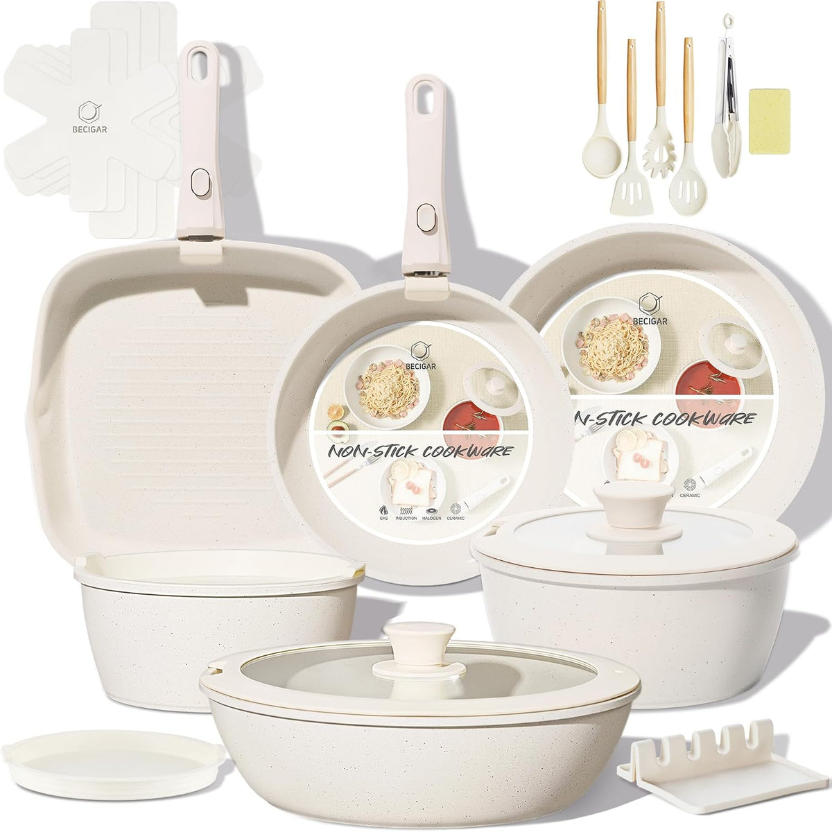 BECIGAR 24PCS Ceramic Pots and Pans Set