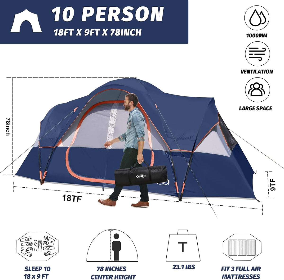 UNP 10 Person Tents for Camping Family Outdoor Camping Tent