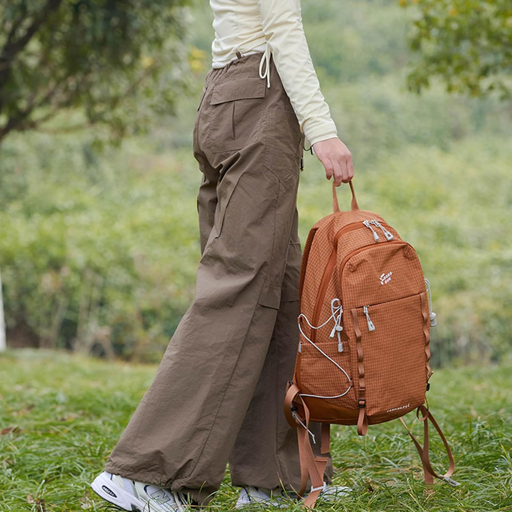 23L Lightweight Hiking Backpack, Terracotta Daypack with Pole Holder