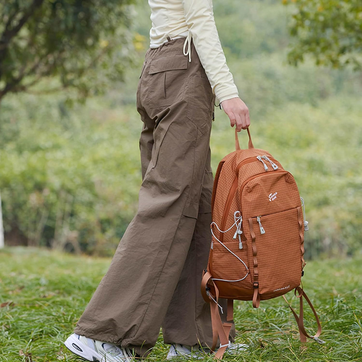 23L Lightweight Hiking Backpack, Terracotta Daypack with Pole Holder