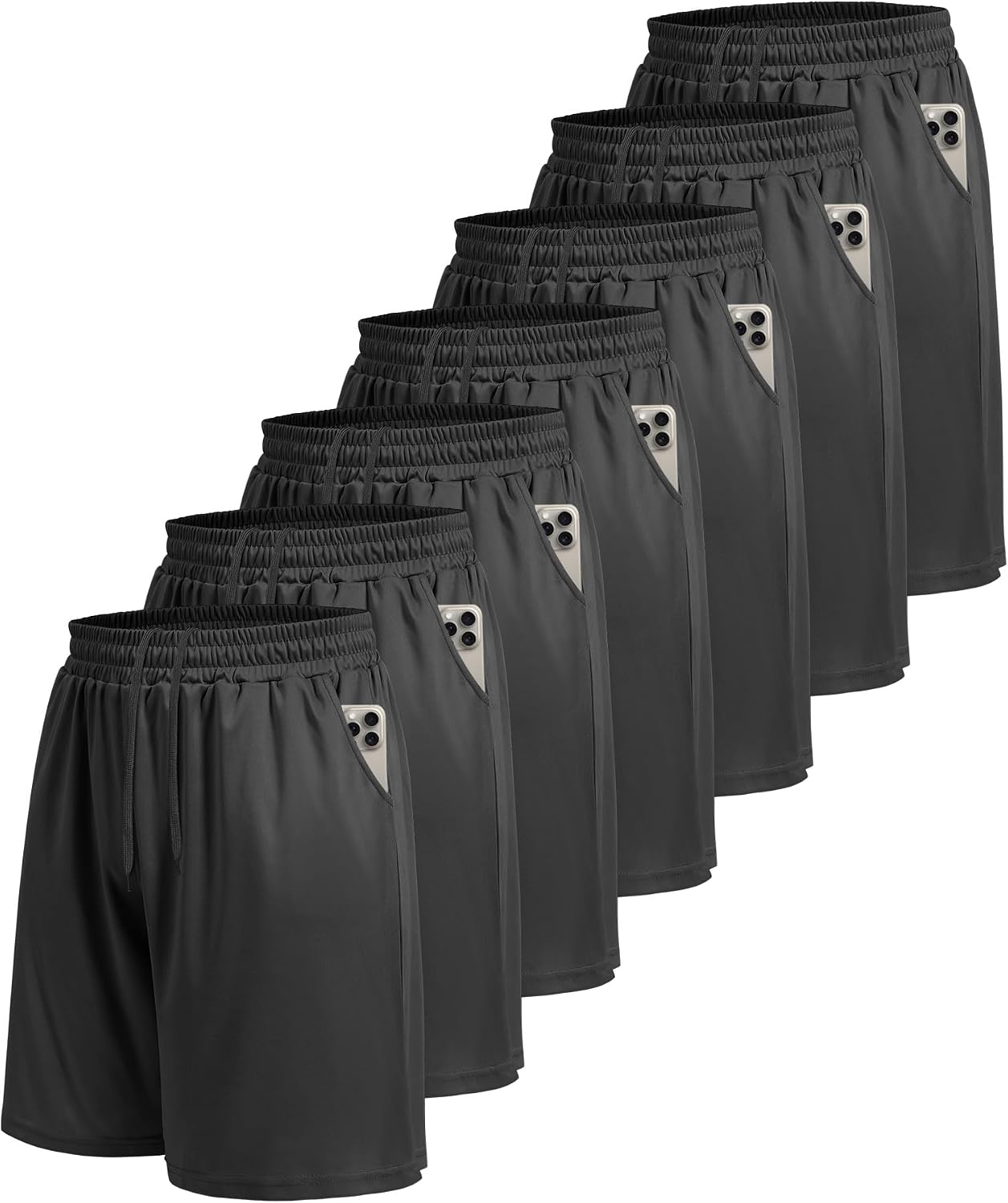 7 Pack Mens Athletic Shorts with Pockets - Gym Basketball Workout Quick Dry