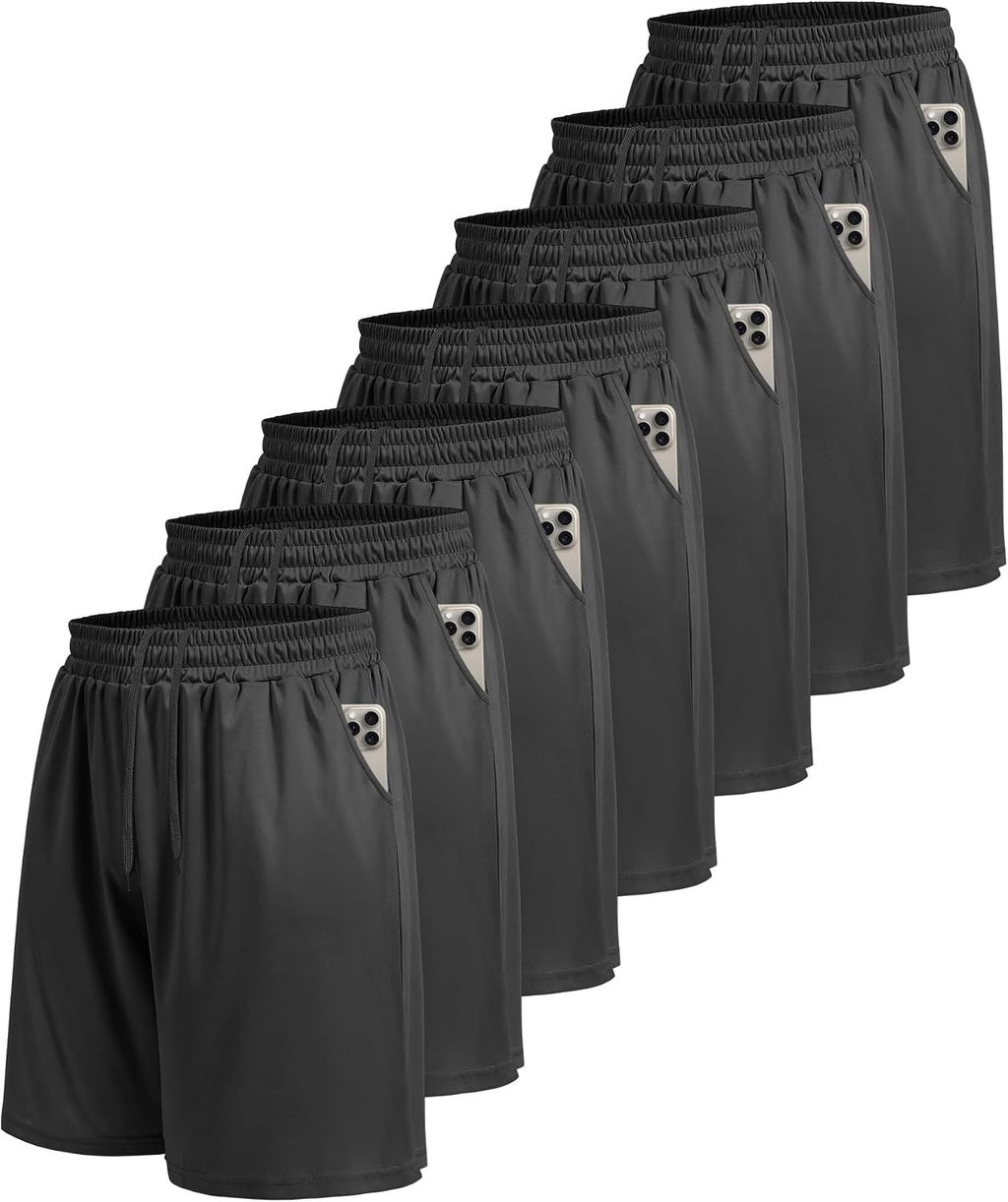 7 Pack Mens Athletic Shorts with Pockets - Gym Basketball Workout Quick Dry