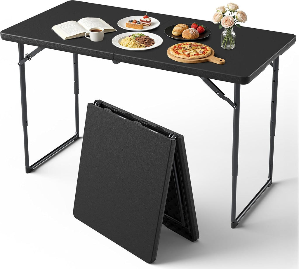 Folding Table, 36in Folding Table Portable with Built-in Handle, Plastic Table with Heavy Duty Steel Legs Supports to 300lbs, Suitable for Party, Camping, Events Indoor&Outdoor Use, White