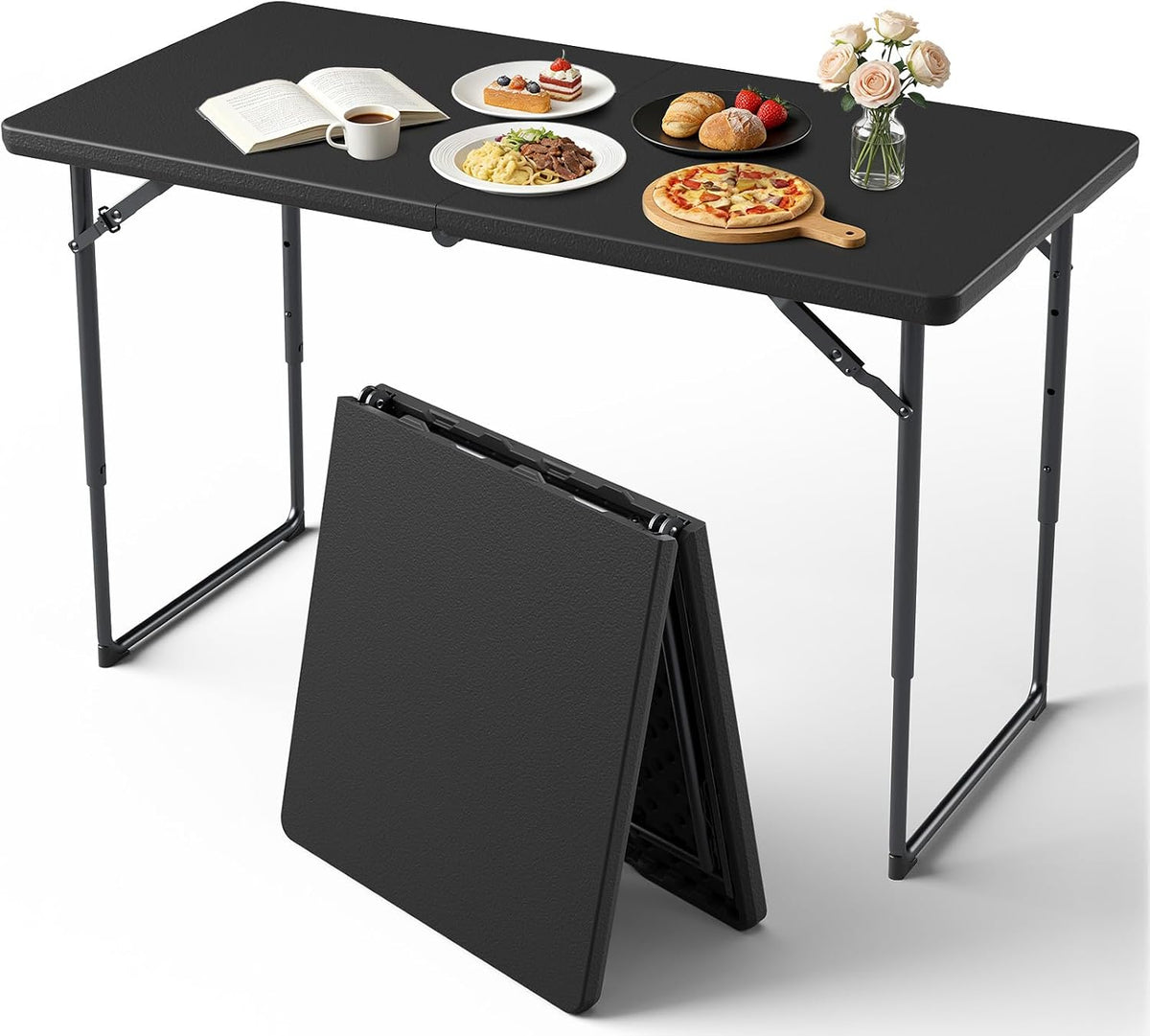 Folding Table, 36in Folding Table Portable with Built-in Handle, Plastic Table with Heavy Duty Steel Legs Supports to 300lbs, Suitable for Party, Camping, Events Indoor&Outdoor Use, White