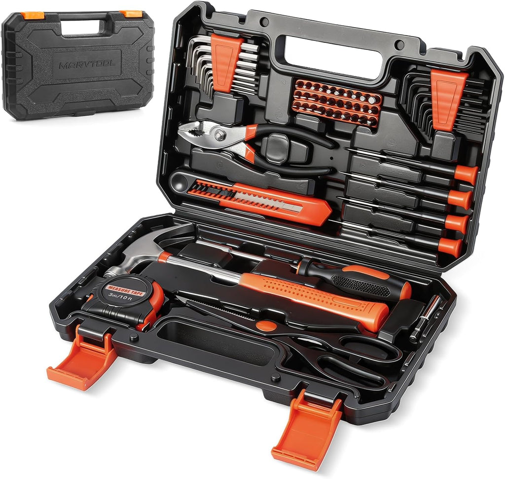 57 Piece Basic Tool Set, Home Repair Hand Tool Kit, General Household Tool Box, Portable Toolbox with Storage Case for Homeowner, DIY, Handyman, Women, Men