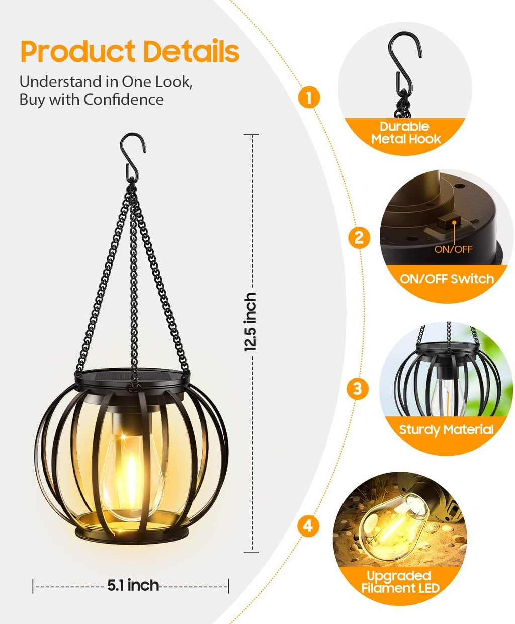 KOOPER Solar Lanterns Outdoor Waterproof, 4 Pack Upgraded Metal Hanging Solar Lights Outdoor Lanterns, Brighter Auto On/Off Outdoor Hanging Lantern for Yard Patio Pathway Porch Garden Decor