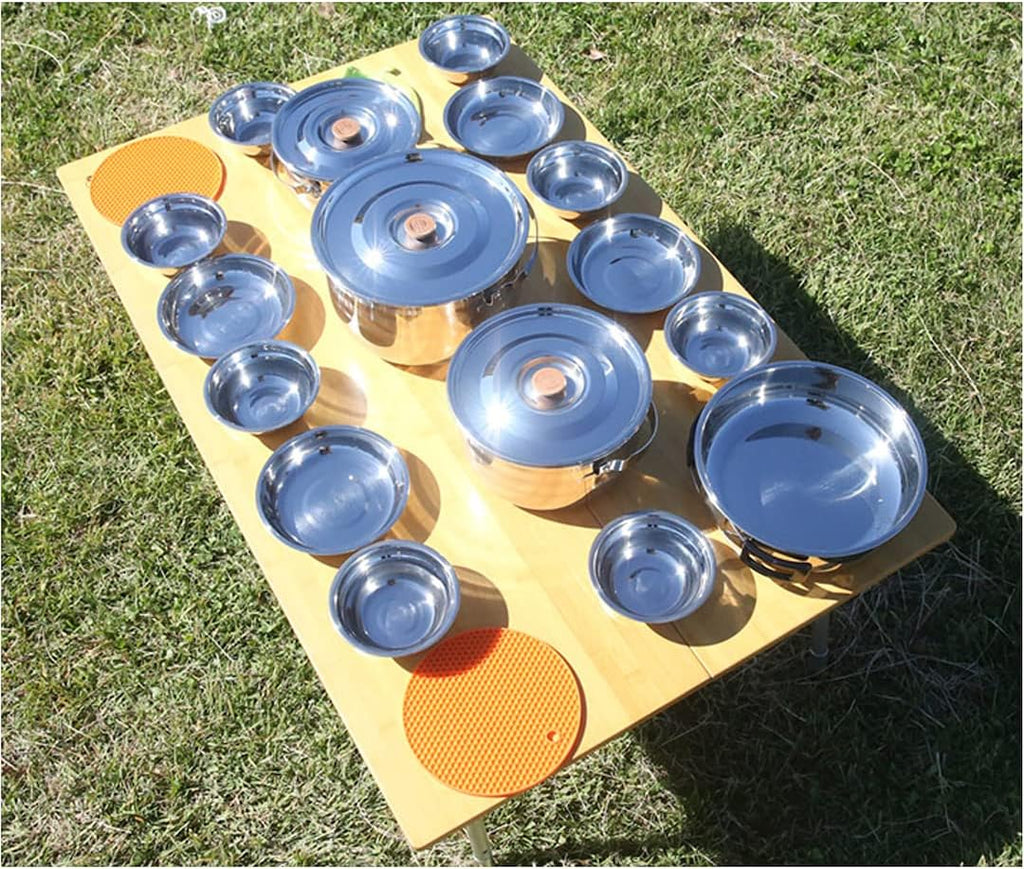 CAMPINGMOON Camping Cookware Set Stainless Steel Outdoor Nesting Cooking Mess Kit Pots Pans Bowls with Storage Carrying Tote Bag