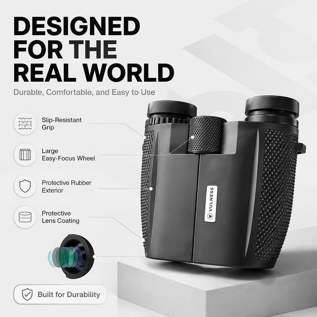 VULNESS 10x25 Binoculars for Adults, Compact for Bird Watching & Cruises