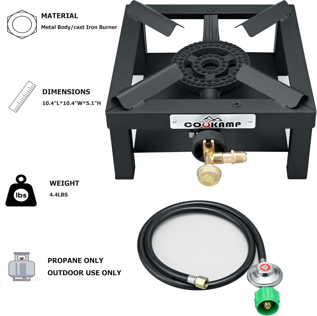 COOKAMP Propane Burner Angle Iron Camp Stove with CSA Listed Regulator and 4ft Hose (SA1200v2)