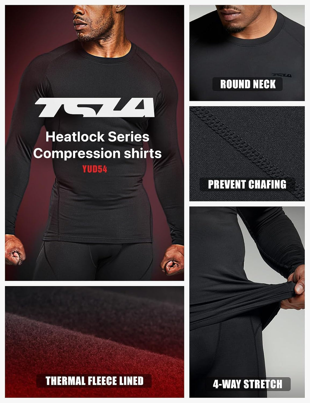 TSLA Men's Thermal Long Sleeve Compression Shirts, Athletic Base Layer Top, Winter Gear Running T-Shirt