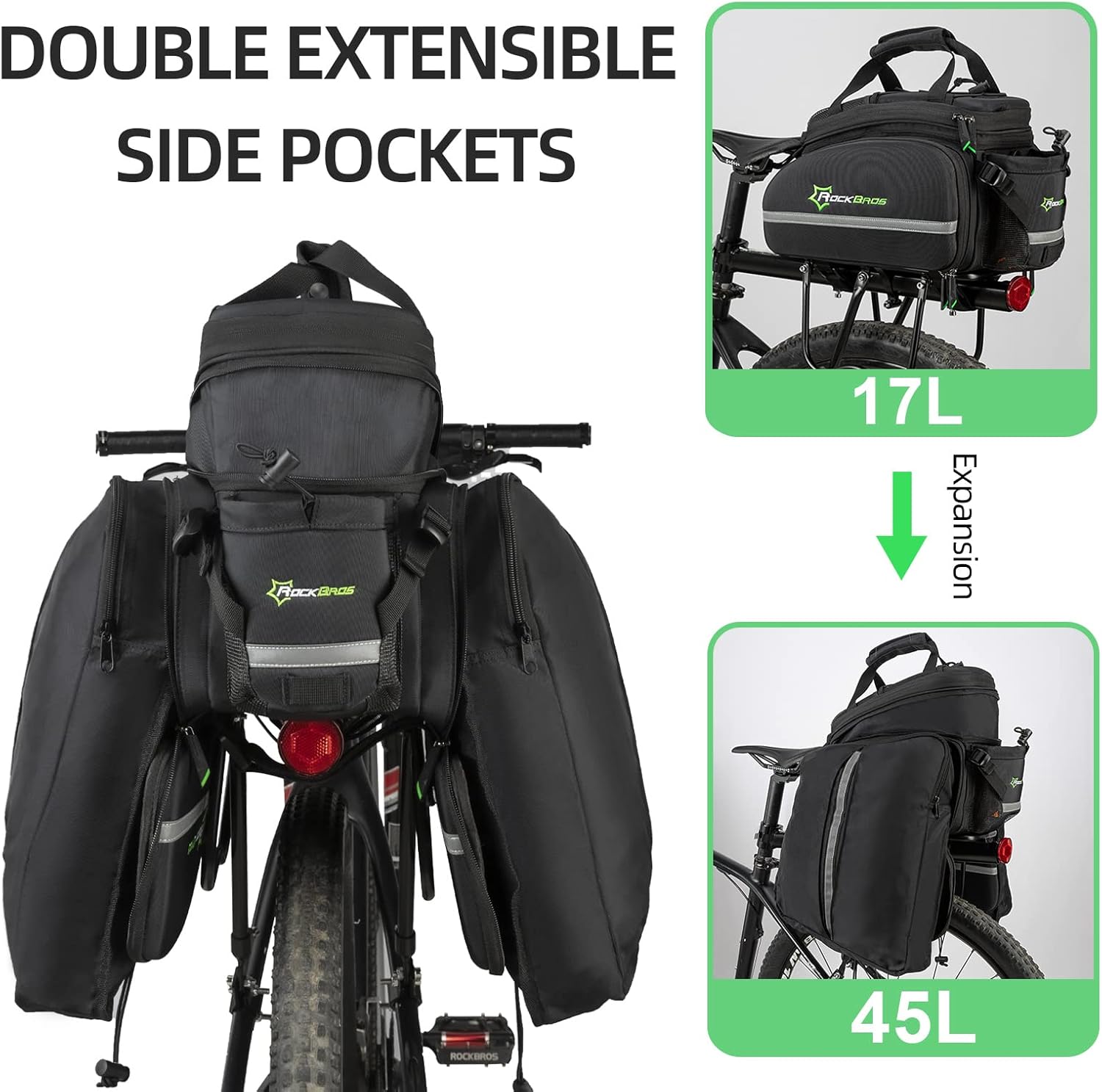 ROCKBROS Bike Trunk Bag 17L-45L Rear Rack Bags for Bicycles Waterproof