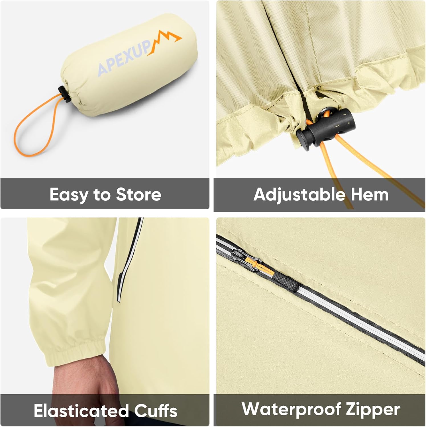 APEXUP Packable Rain Jacket Men Waterproof Lightweight Raincoat with Hood