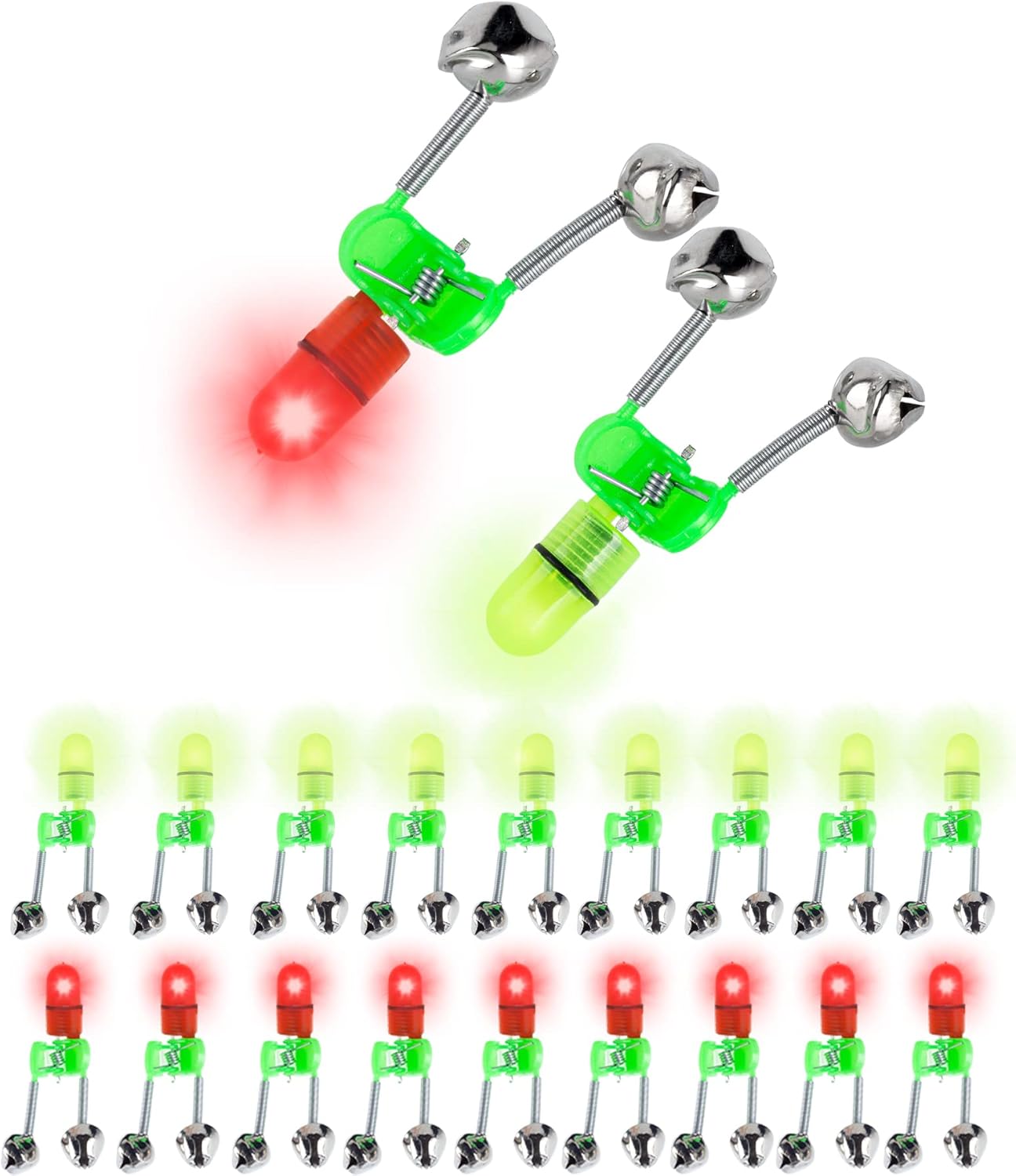 OHOH LED Night Fishing Rod Bite Bait Alarm Light with Twin Bells Ring Fishing Bite Alarm Indicator On Fishing Rod