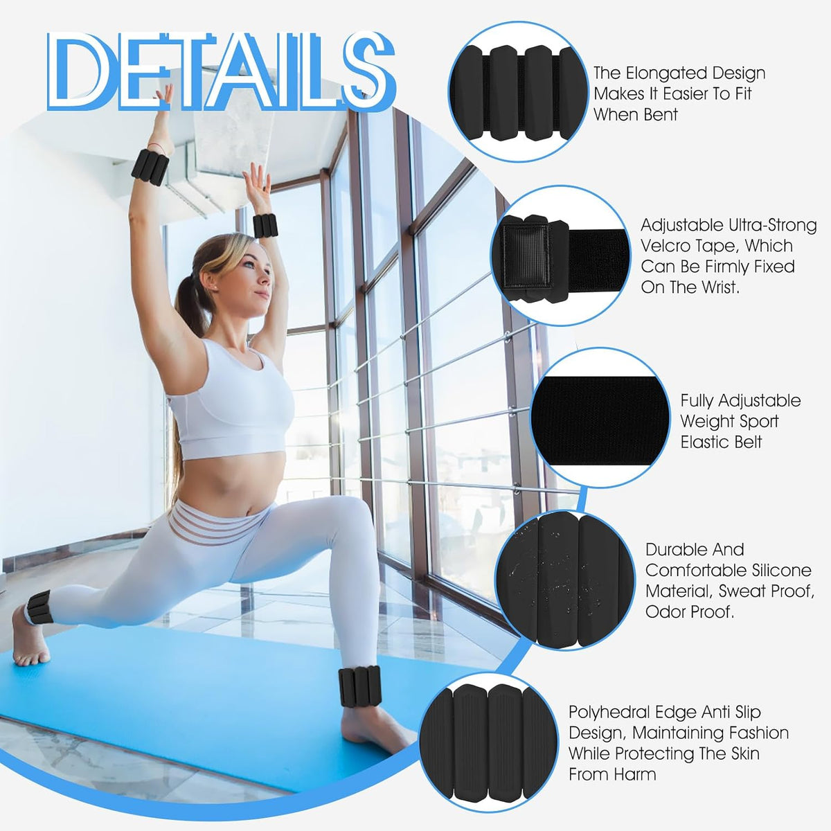 Wrist Weights Set of 2(1Lbs Each), Adjustable Wrist and Ankle Weights for Women and Men, Wearable Arm & Leg Weights Set for Walking, Yoga, Swimming, Cardio, Aerobics, Gym