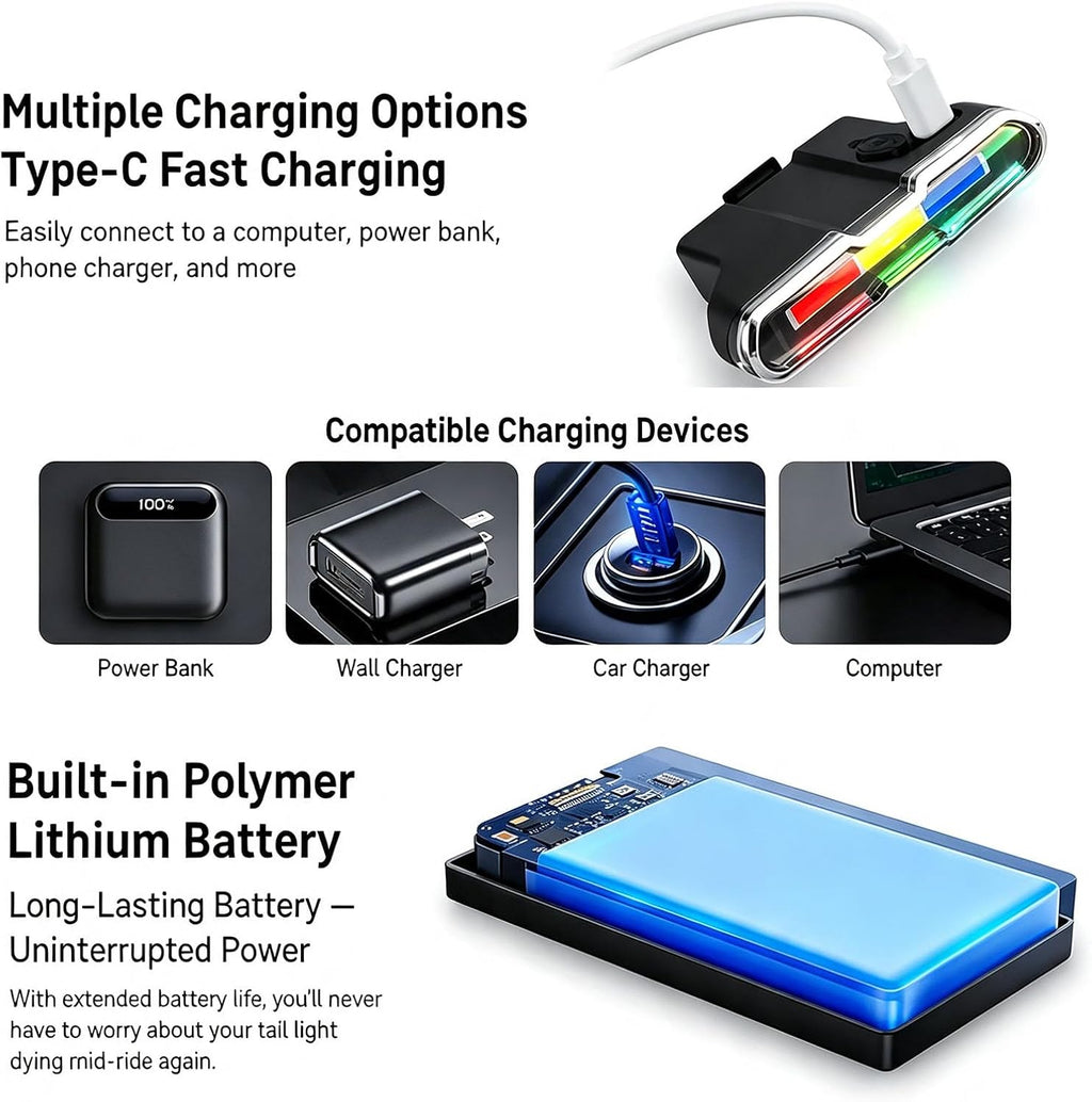 7 Mode Bike Lights with Solar Power Charge, Smart Sensing Bicycle Lights