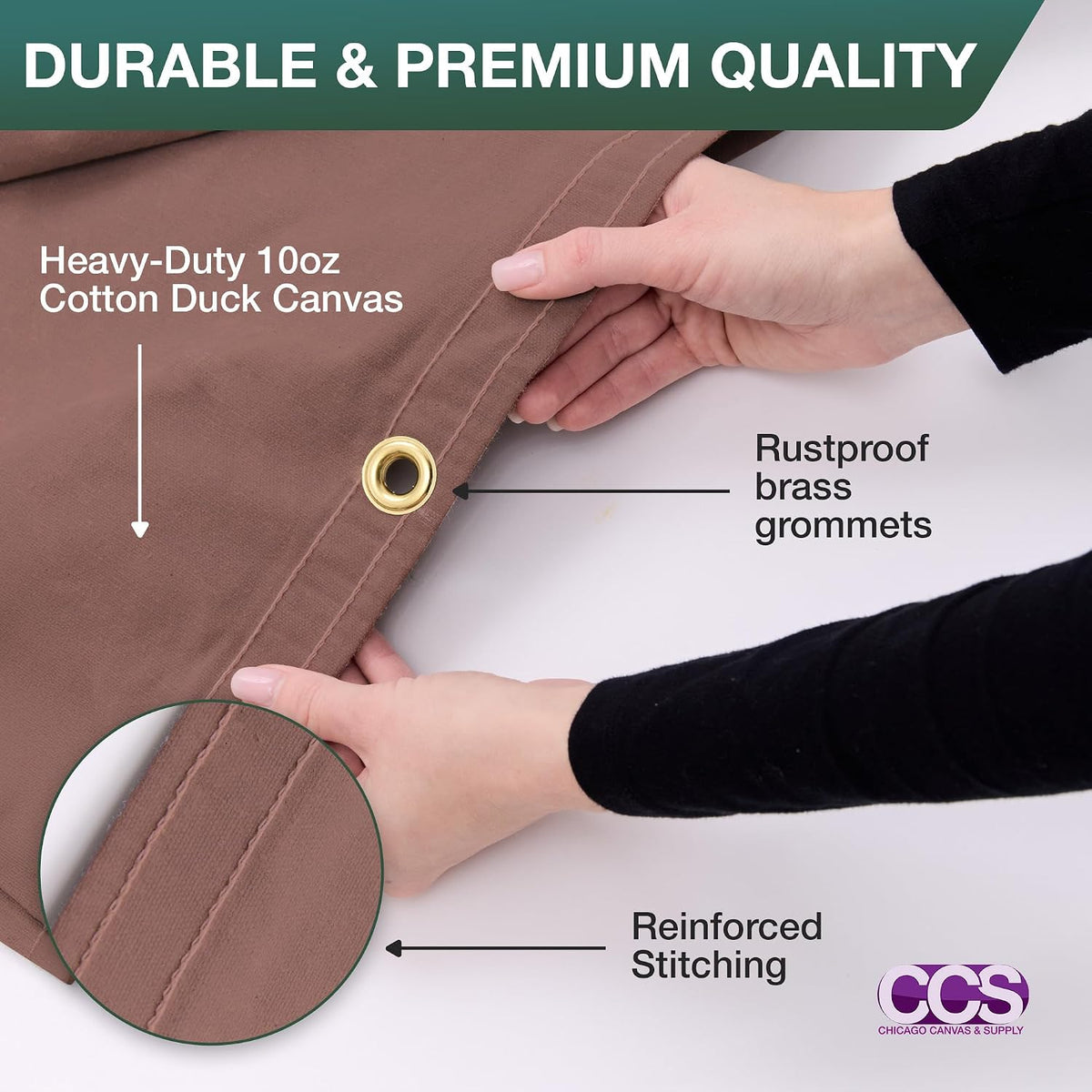 CCS Waterproof Canvas Tarp Cover – Heavy Duty Duck Cloth, Waxed Canvas Tarpaulin with Rustproof Brass Grommets for Camping, Construction, Equipment & Outdoor Use (Brown, 7x9 Ft)