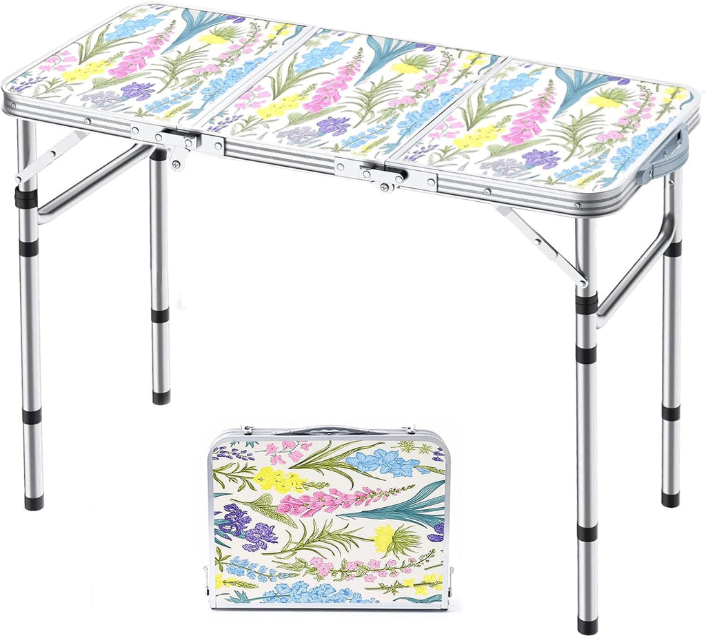 Folding Camping Table 2ft Portable Picnic Table, Monstera Palm Leaves