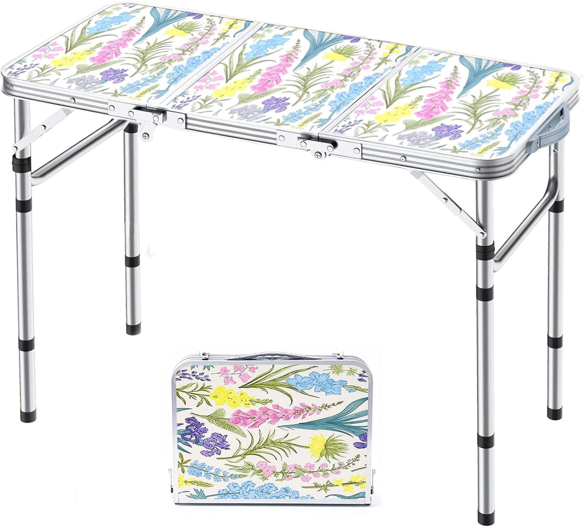 Folding Camping Table 2ft Portable Picnic Table, Monstera Palm Leaves