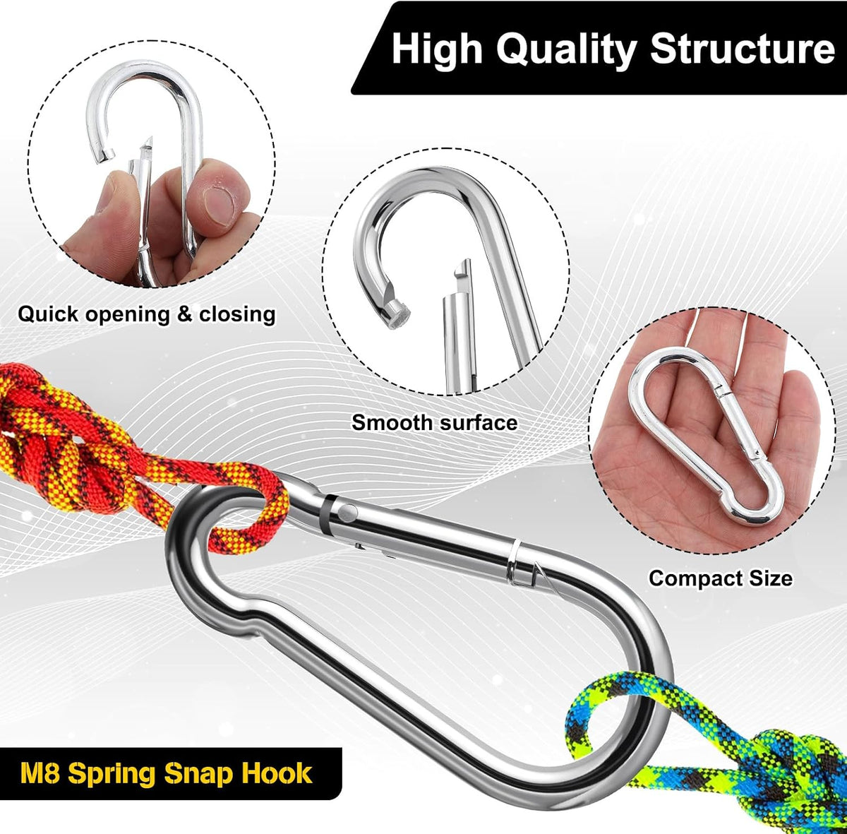 30 Pcs 3" Spring Snap Hook, M8 5/16" Heavy Duty Carabiner Clips