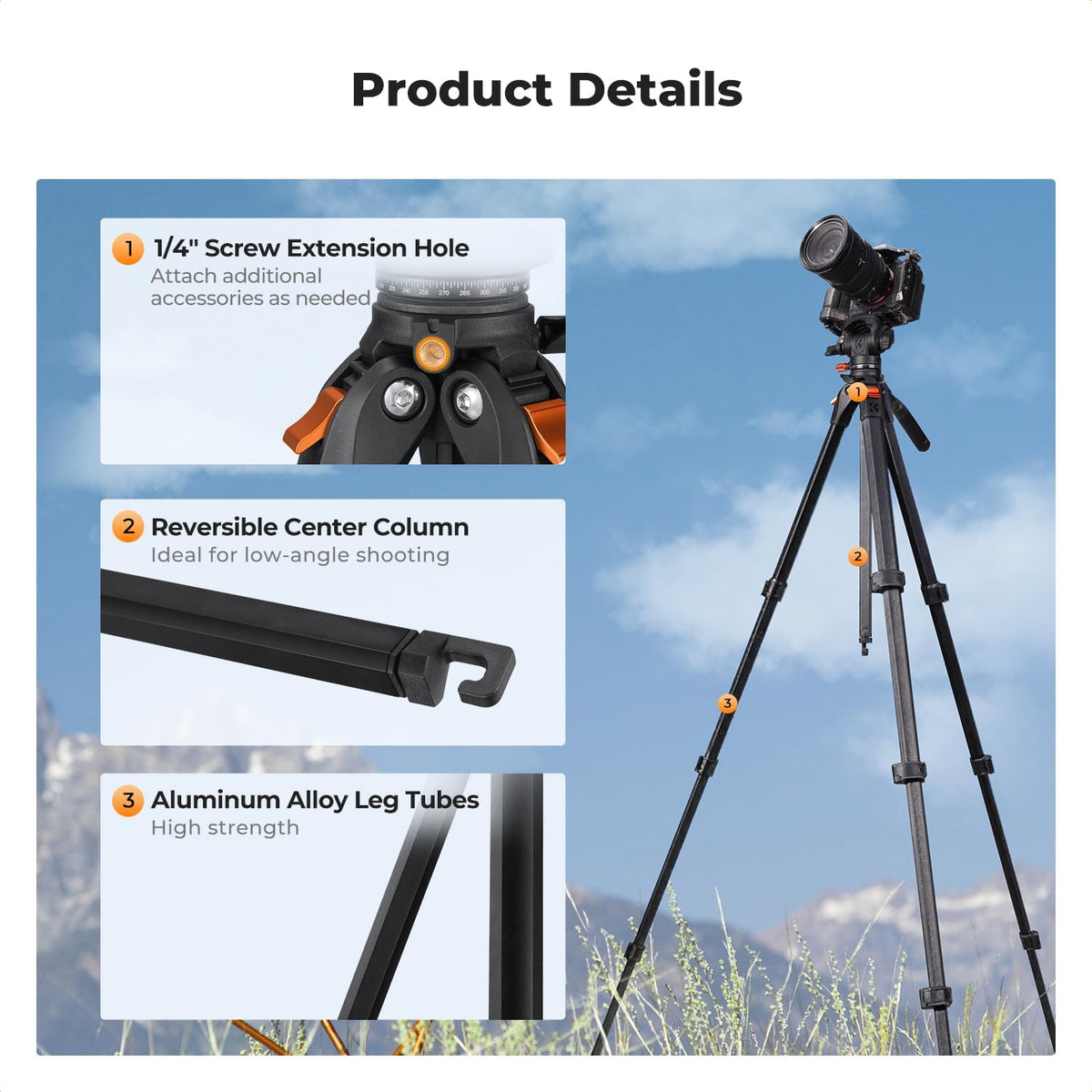 K&F CONCEPT 73" Camera Tripod with Fluid Head