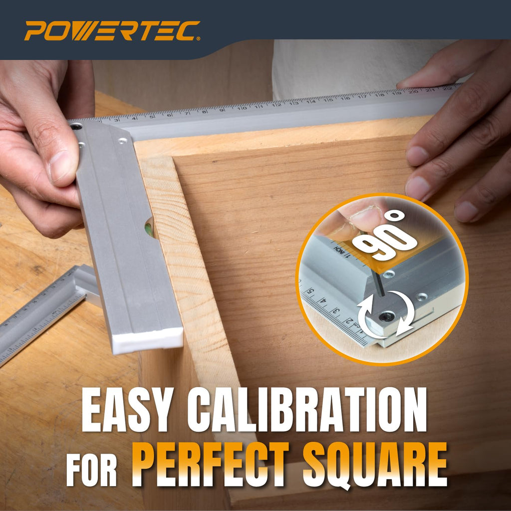 POWERTEC L Square 3pc, Try Square, 90 Degree Measuring Tools w/Bubble Levels, Machinist Square for Router Fence, Table Saw Blade, Woodworking, Carpentry Work, Frame Work (80005)