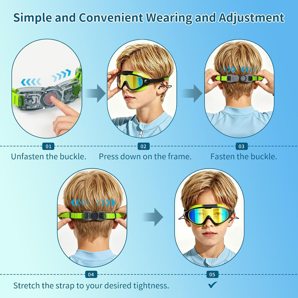 Kids Swim Goggles 2 Pack, Anti-Fog No Leak Swimming Goggles with UV Protection, Wide View Pool Goggles for Boys Girls