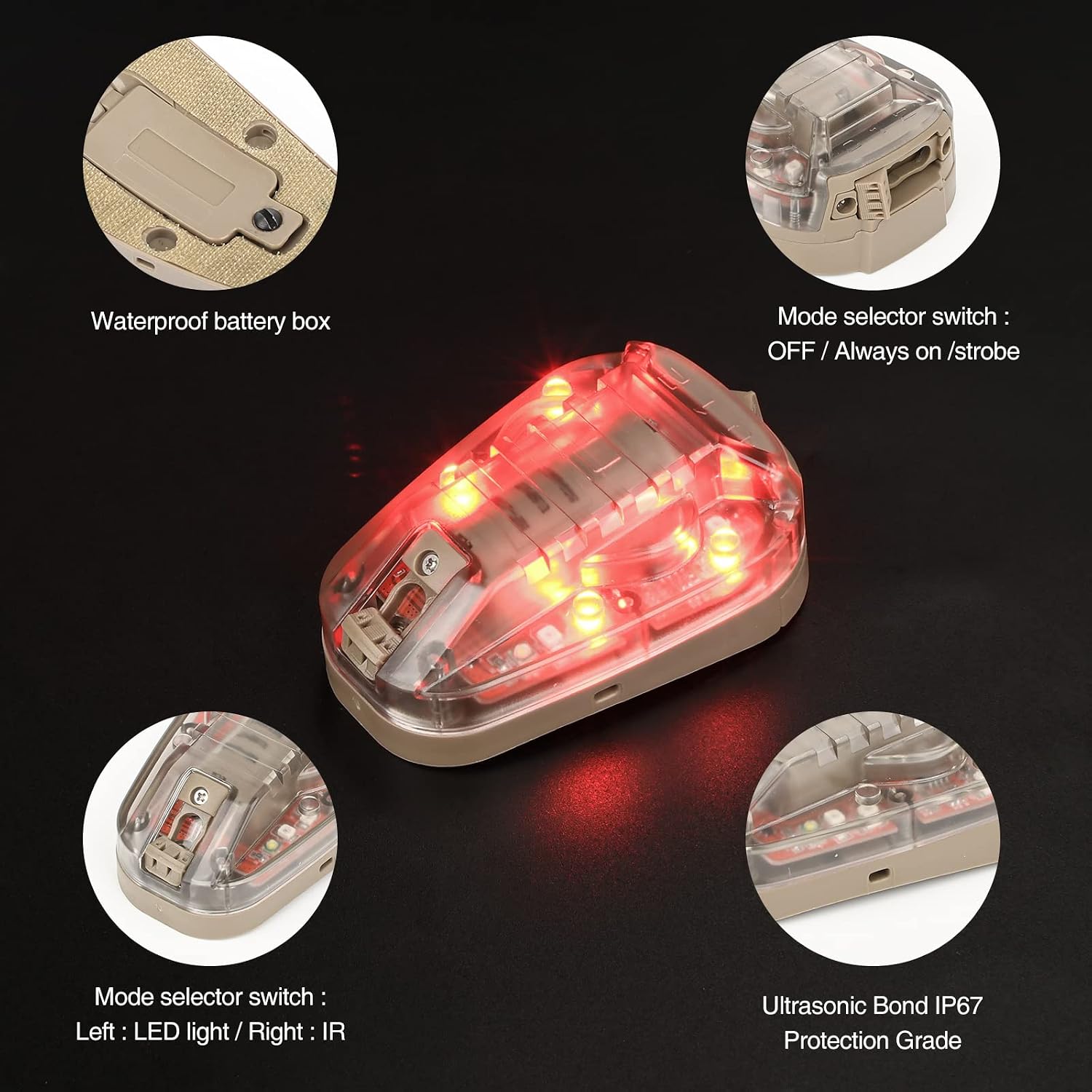 NOBUHIRO 4 Modes Tactical Helmet Light with Visible LED+IR Constant/Strobe