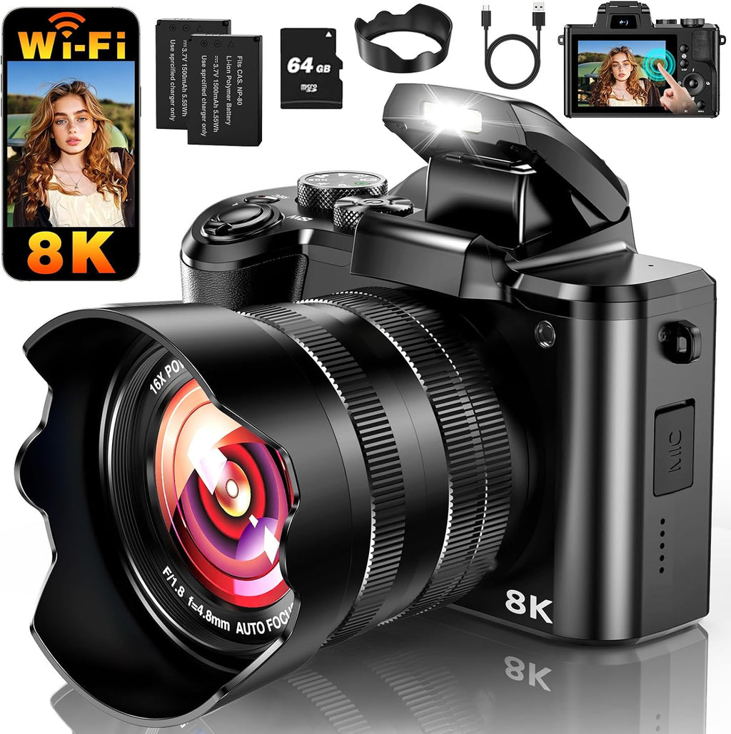 8K Digital Camera, 88MP WiFi Cameras for Photography with 3.2" Touchscreen