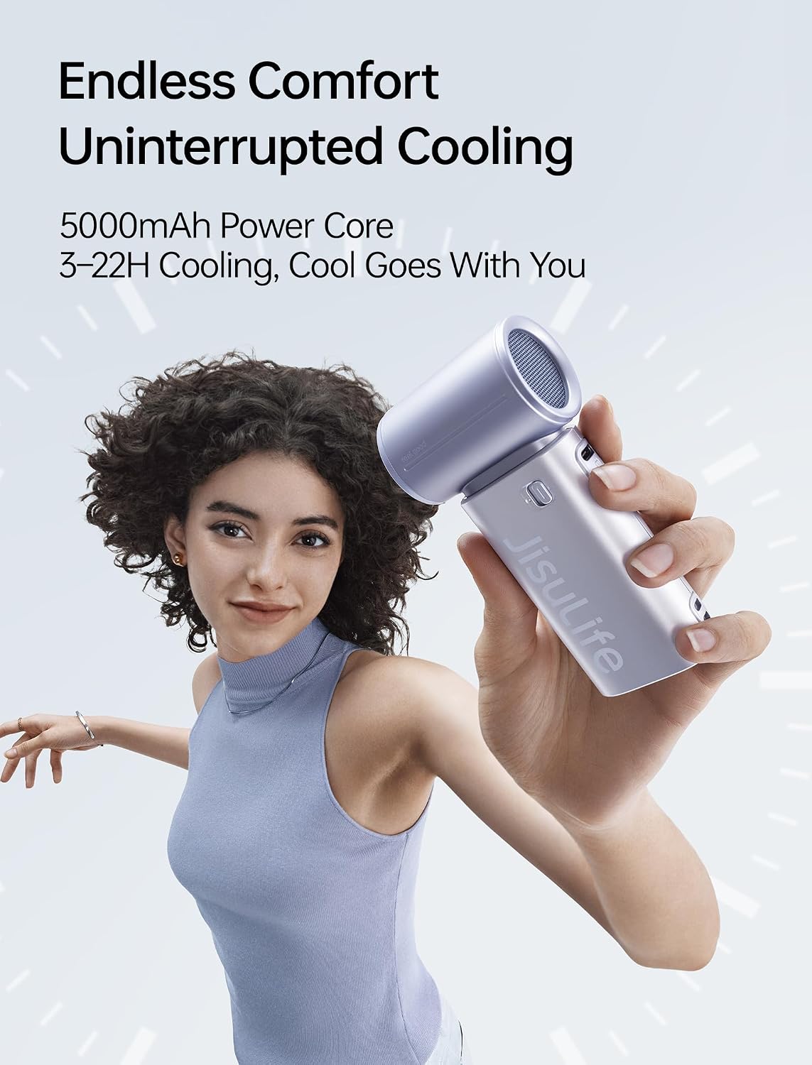 JISULIFE Handheld Fan Life9S - Sleek Chrome: Turbo Power, 22 Hours Cooling