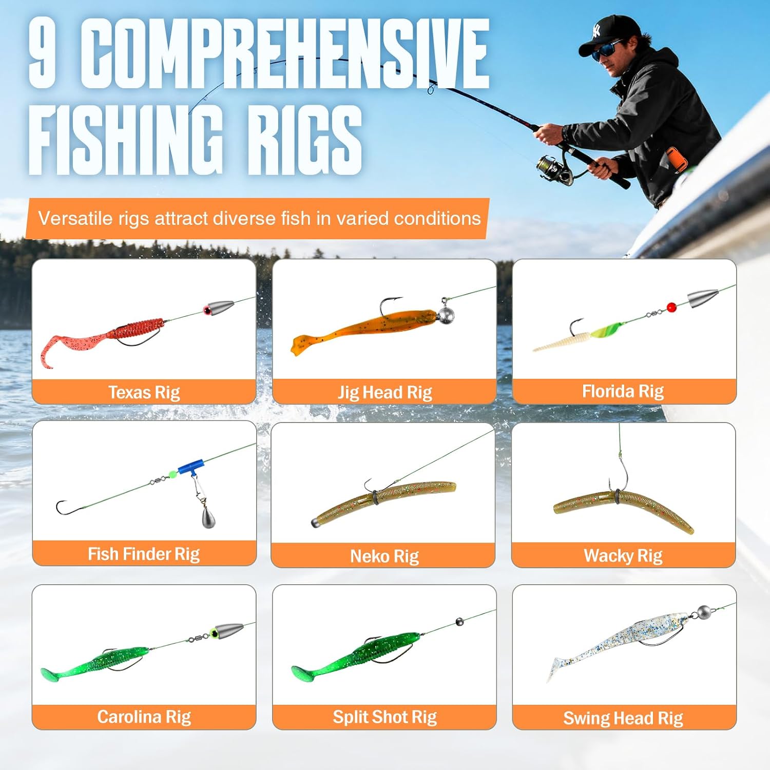 TOPFORT 187/343pcs Fishing Accessories Kit, Organized Fishing Tackle Box with Tackle Included, Fishing Hooks, Fishing Weights Sinkers, Fishing Gear and Equipment, Fishing Gift for Men