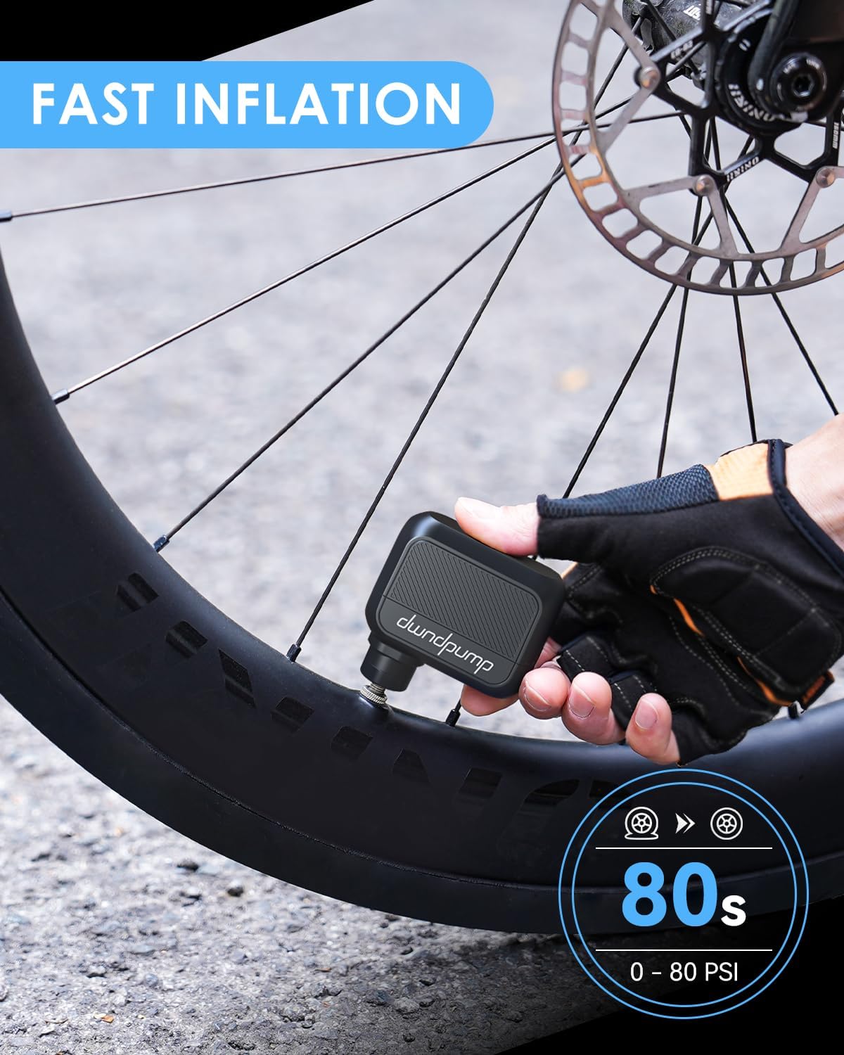 dwndpump Mini Bike Tire Pump, Electric Portable Max 100 PSI Fast Inflation