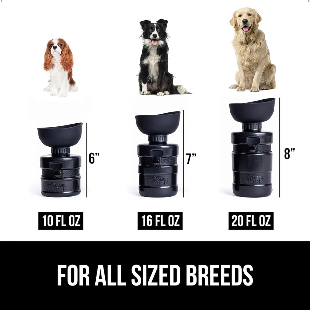 GORILLA GRIP Portable Dog Water Bottle, Food Grade Silicone, 12oz Black