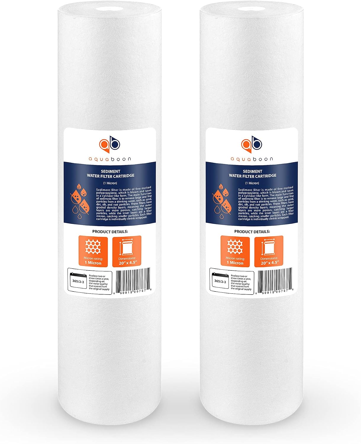 Aquaboon 1 Micron 20 x 4.5 Sediment Water Filter Replacement Cartridge | Whole House Sediment Filtration | Compatible with AP810-2, AP810-6, SDC-45-2005, FPMB5-20, P5-20, FP25B, 155358-43, 10 Pack