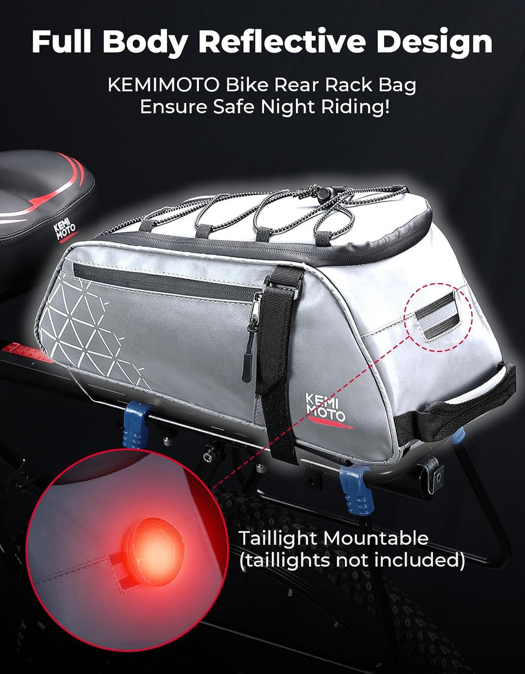 KEMIMOTO Rear Bike Rack Bag - 8L PVC Water Resistant Ebike Bags for Bicycle