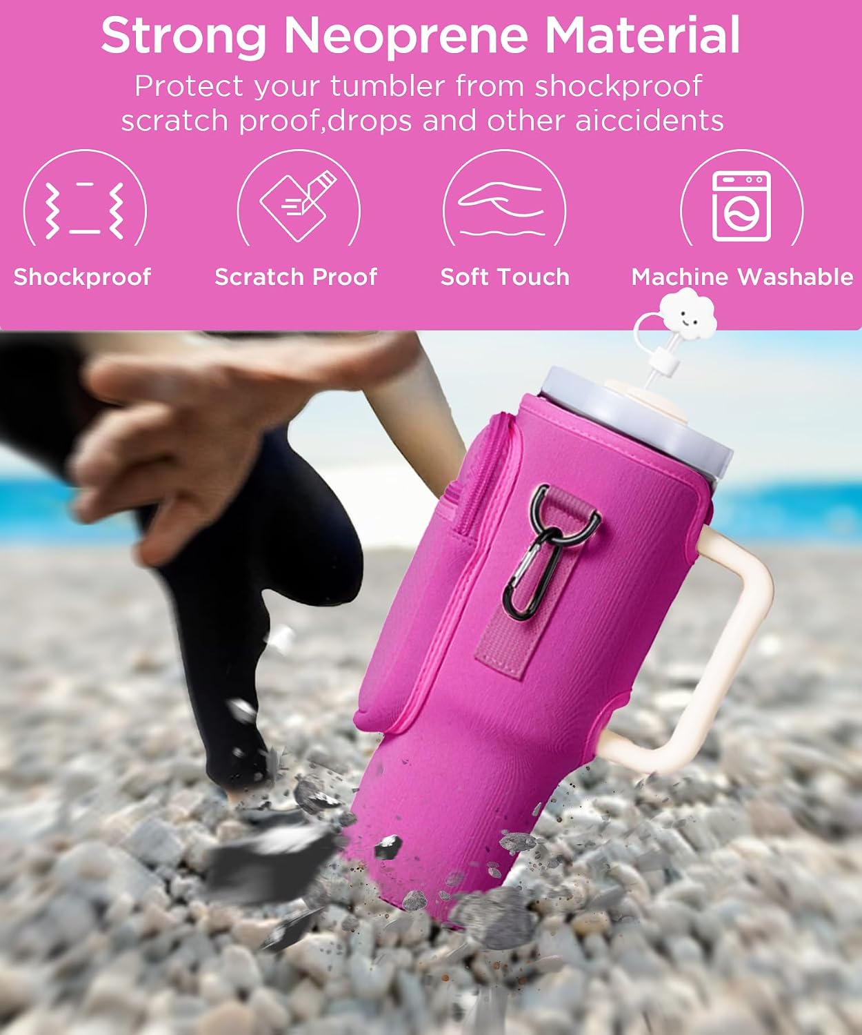 dabria Water Bottle Carrier Bag with Phone Pocket for Stanley 40/30 oz Tumbler Neoprene Water Bottle Holder Pouch with Adjustable Strap Bollus with Straw Cover for Stanley Cup Accessories