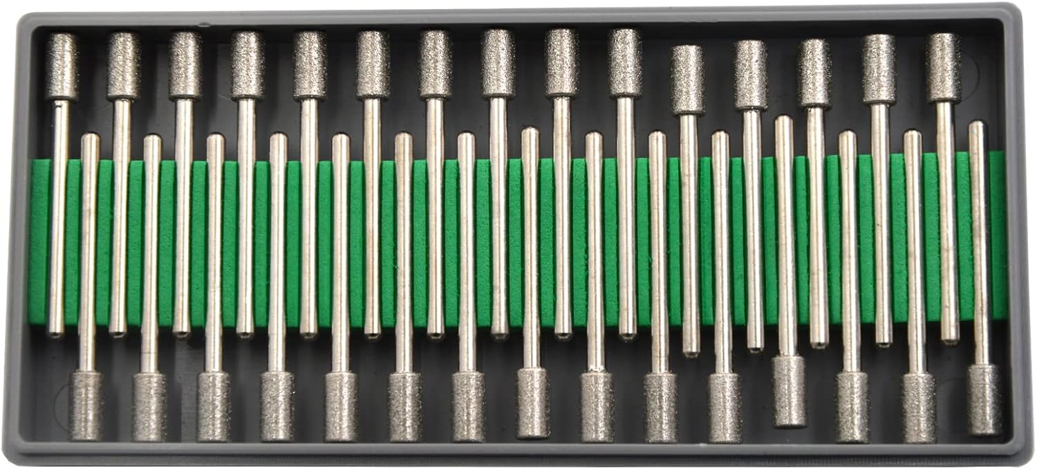30Pcs 6mm Barrel Head,3mm Shaft,Diamond Stone Abrasive Burs Burr Grit Bits for Rotary Tool Grinding Head Jewelry Lapidary Woodworking (Barrel 6mm)