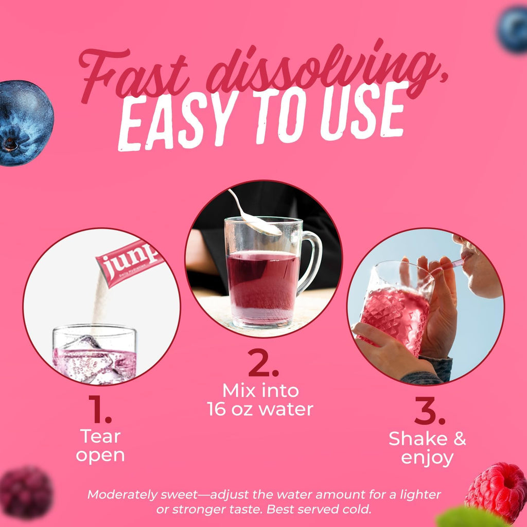JUNP Sugar Free Electrolytes Powder Packets for Water Instant Hydration Packets with Salt & Potassium, Zero Calorie, No Carbs No Sugar Electrolyte Drink Mix Sticks, Keto Friendly, Wild Berry 20 Pack