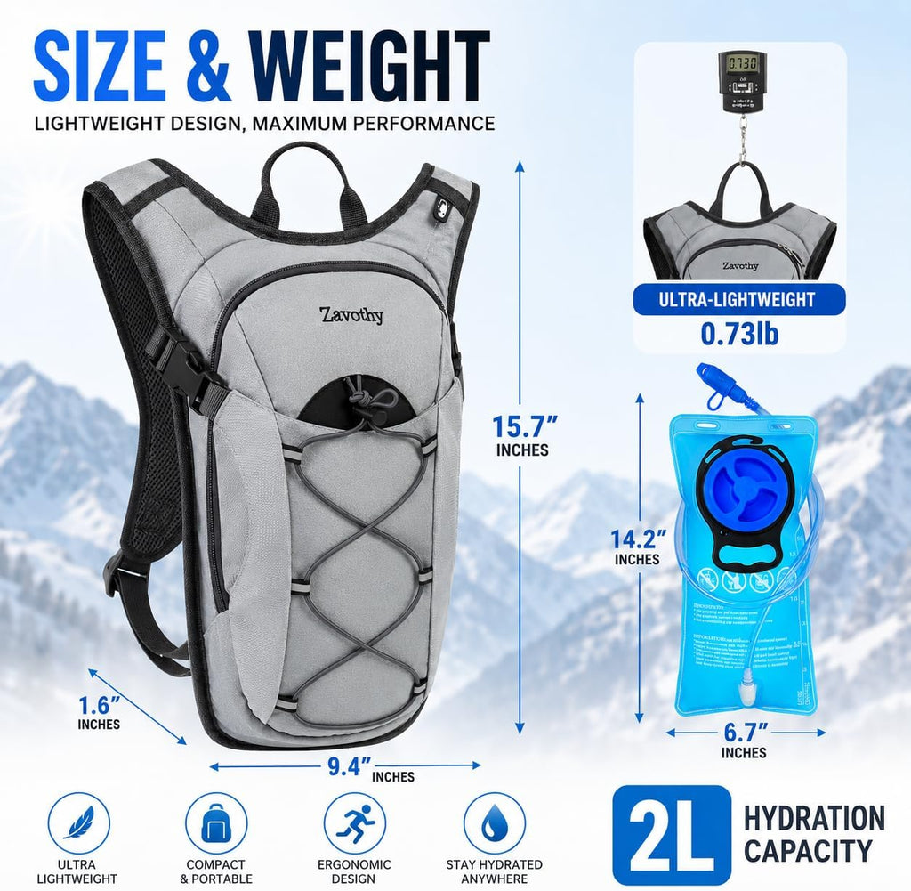 Zavothy Hydration Backpack with 2L Hydration Bladder Water Backpack for Hiking Hydration Pack for Running Cycling Hiking