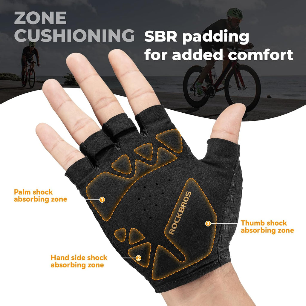 ROCKBROS Cycling Gloves for Men Breathable Lightweight Fingerless Gloves