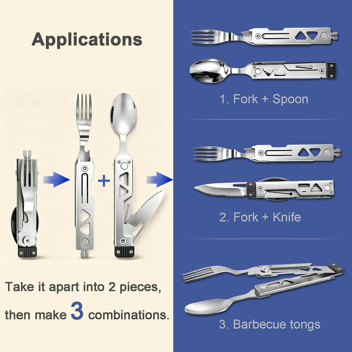 5-in-1 Camping Utensils Set with Pouch Folding Fork Spoon Knife