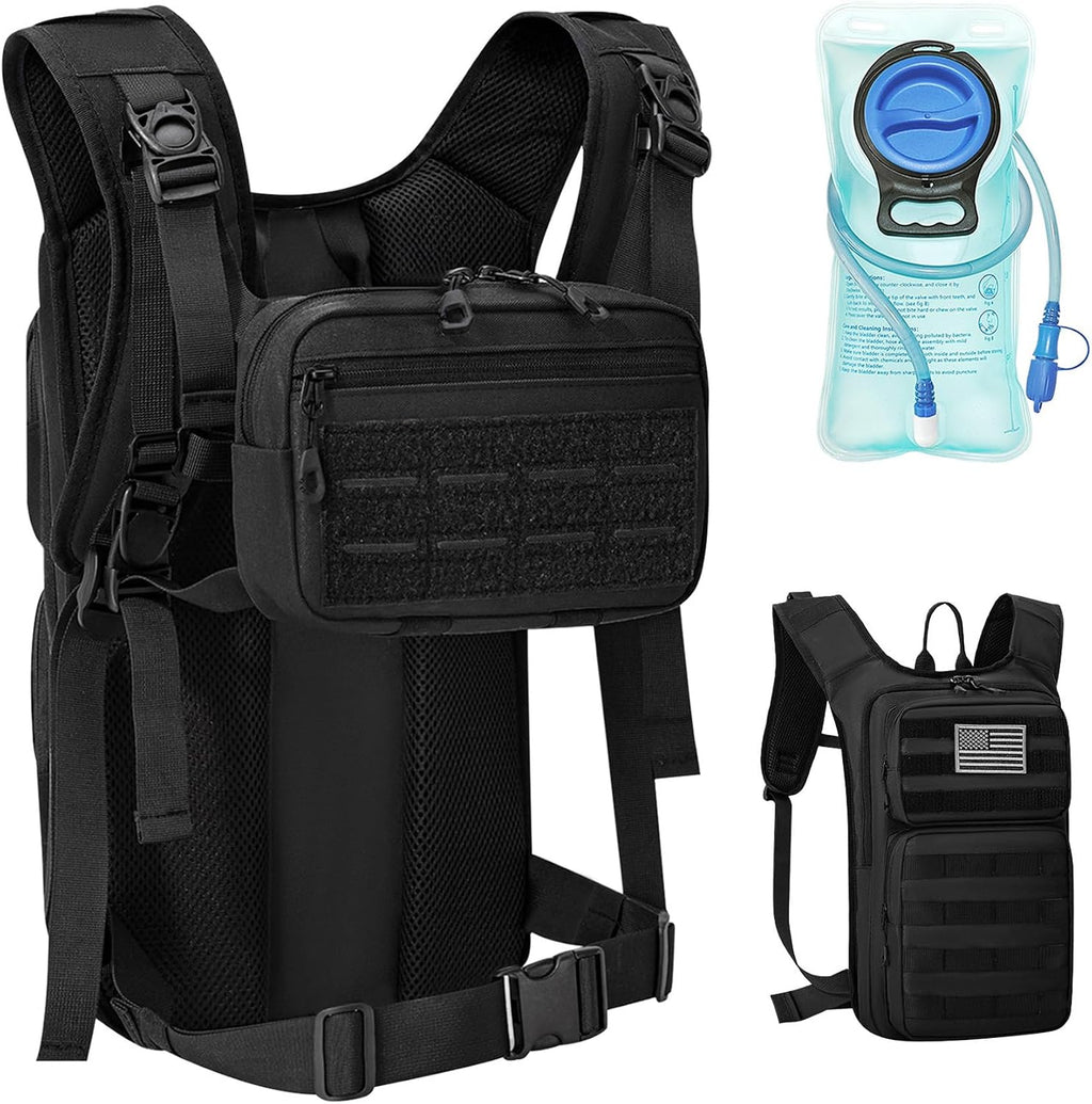 Koculemi Tactical Hydration Backpack with 2L Water Bladder and Front Small Tactical Pouch, Outdoor Water Backpack for Men Women, Sports Hydration Pack for Hiking, Cycling,Climbing